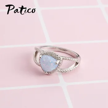 Trokut Bijela/Plava Vatreni Opal je Kamen Vjenčano Prstenje Za Žene 925 Sterling Srebra Ispunjen CZ Kamen Zaručnički Prsten 0