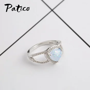 Trokut Bijela/Plava Vatreni Opal je Kamen Vjenčano Prstenje Za Žene 925 Sterling Srebra Ispunjen CZ Kamen Zaručnički Prsten 1
