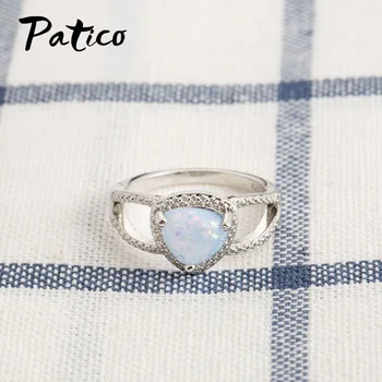 Trokut Bijela/Plava Vatreni Opal je Kamen Vjenčano Prstenje Za Žene 925 Sterling Srebra Ispunjen CZ Kamen Zaručnički Prsten 2