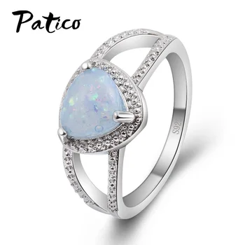 Trokut Bijela/Plava Vatreni Opal je Kamen Vjenčano Prstenje Za Žene 925 Sterling Srebra Ispunjen CZ Kamen Zaručnički Prsten 3