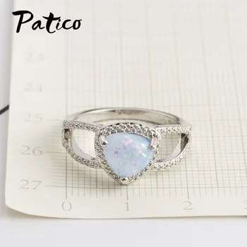 Trokut Bijela/Plava Vatreni Opal je Kamen Vjenčano Prstenje Za Žene 925 Sterling Srebra Ispunjen CZ Kamen Zaručnički Prsten 4
