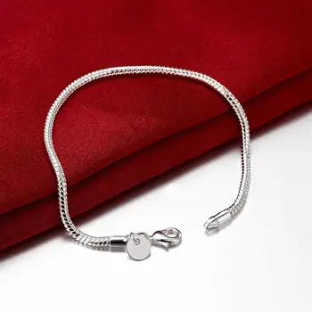 Veliko Srebro 925 sterling 3 mm Zmija kost lanca Narukvice ogrlice Nakit kompleti za muškarce i žene kvalitetne modne svadbene darove