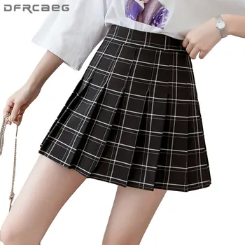 Visoki struk Crno Bijeli pokrivač плиссированная Ženska suknja 2021 Školski Stil Japanski Slatka Kawai Ljetne Mini-suknje, Ženske 2