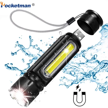 Višenamjenski Svjetiljka LED USB baterija baterija baterija baterija baterija Snažan baklja T6 Bočno svjetlo UDARA linterna stražnji magnet Radna lampa
