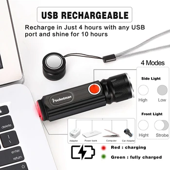 Višenamjenski Svjetiljka LED USB baterija baterija baterija baterija baterija Snažan baklja T6 Bočno svjetlo UDARA linterna stražnji magnet Radna lampa 4
