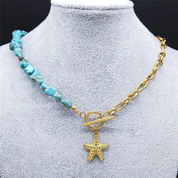 Češka Morska zvijezda Od Nehrđajućeg čelika Imitacija tirkizno Ženske ogrlice ogrlice-opskrbnog zlatne boje Nakit ogrlice boheme NXS04