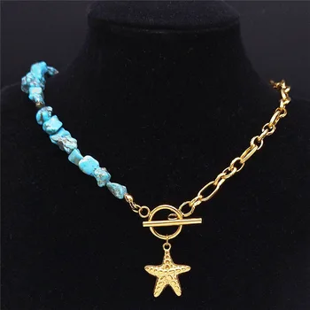 Češka Morska zvijezda Od Nehrđajućeg čelika Imitacija tirkizno Ženske ogrlice ogrlice-opskrbnog zlatne boje Nakit ogrlice boheme NXS04 1