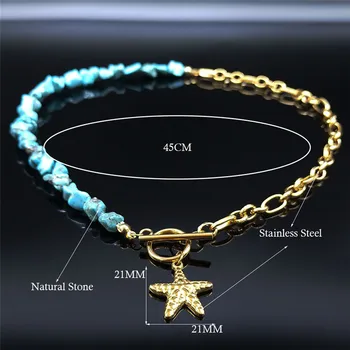 Češka Morska zvijezda Od Nehrđajućeg čelika Imitacija tirkizno Ženske ogrlice ogrlice-opskrbnog zlatne boje Nakit ogrlice boheme NXS04 4
