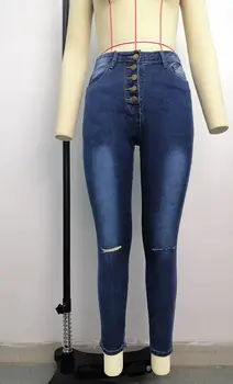 Ženske traperice na zakopčane s visokim strukom The Slim Fit Plus Size 4XL 2021 Moderan seksi traper hlače s poderan rupama Hlače-olovka