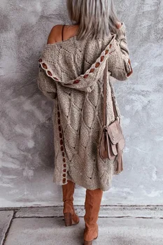 Ženski džemper Kardigan Jesen Zima Debeli Starinski Elegantan pletene s kapuljačom Harajuku Slobodno kaput s dugim rukavima Vanjska odjeća